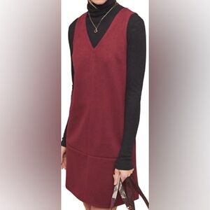 Anthropologie Elizabeth Crosby Princeps V-Neck Shift Dress Size Small Burgundy